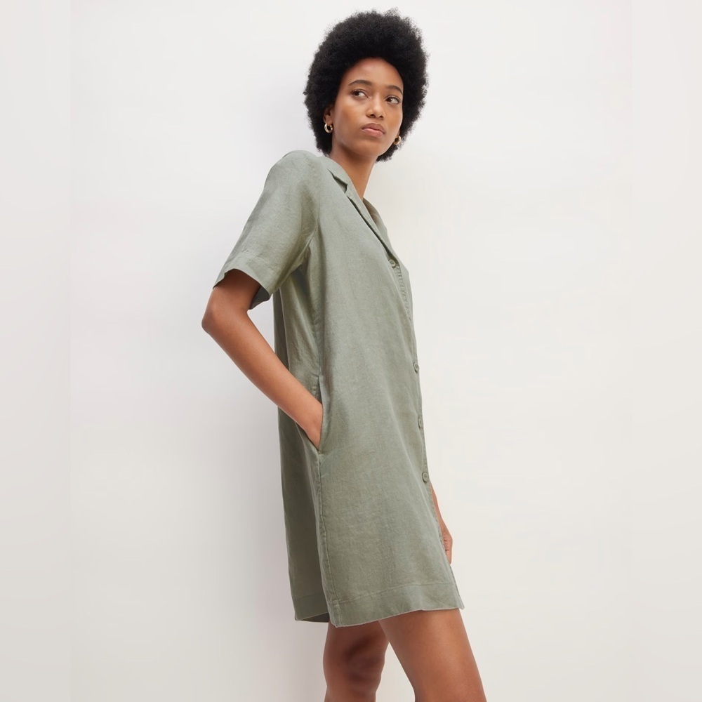 Everlane The Shirtdress in Linen Sage Green - Picture 2 of 10